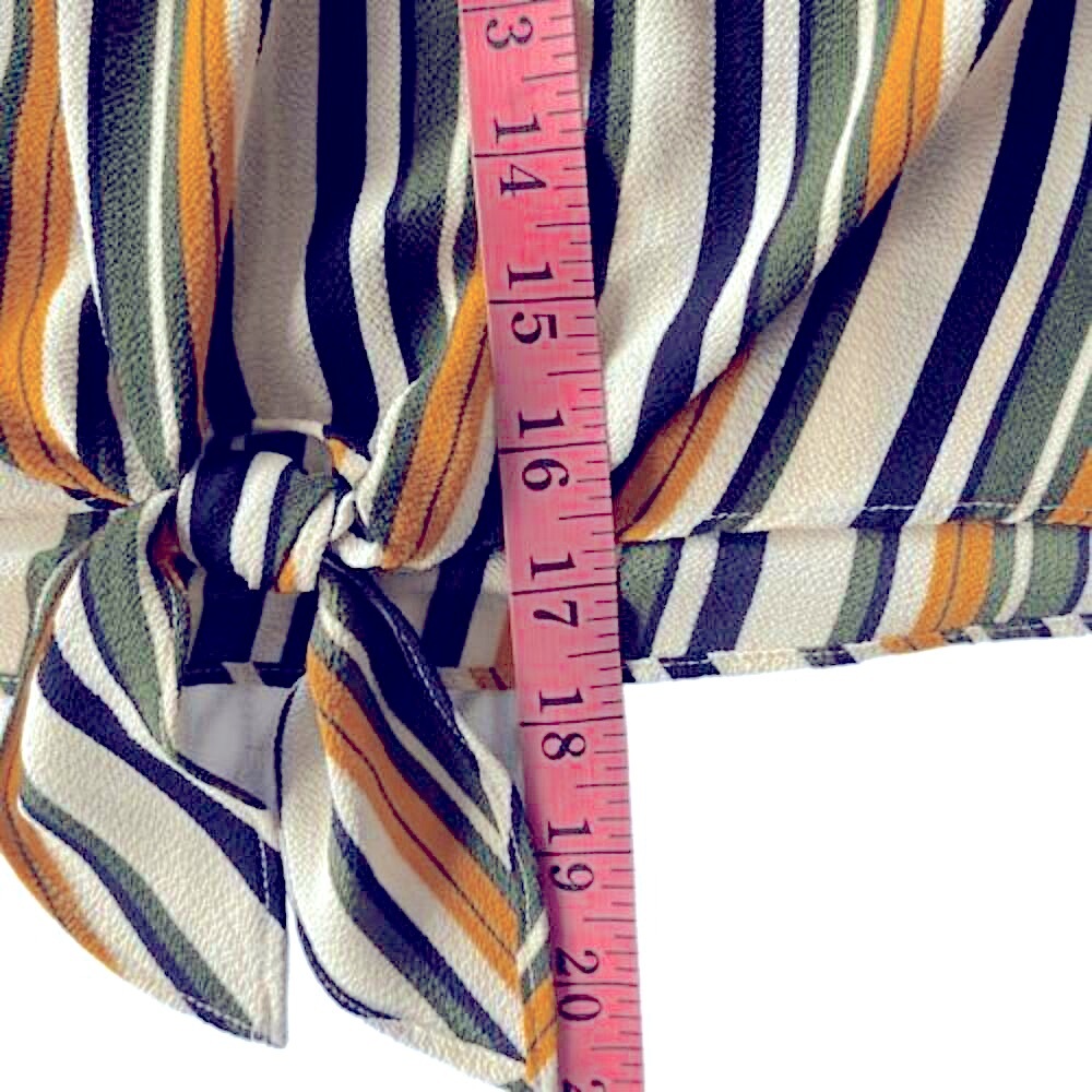 A. Byer Bell Sleeve Front Tie Boat Neck Striped Boho Blouse Top Medium - Picture 10 of 13